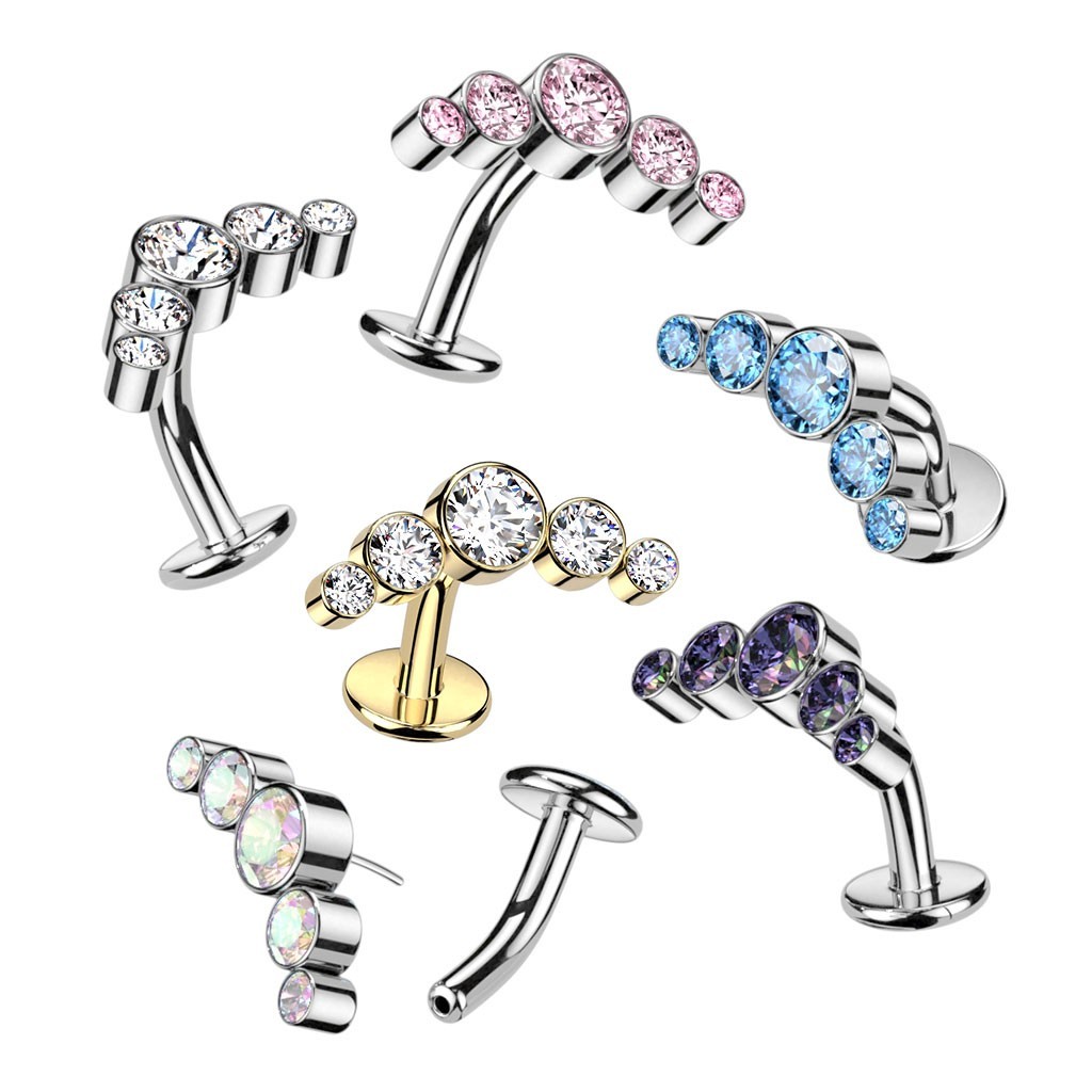 Titanium Threadless Floating Belly Button Ring With 5 Round Bezel CZ