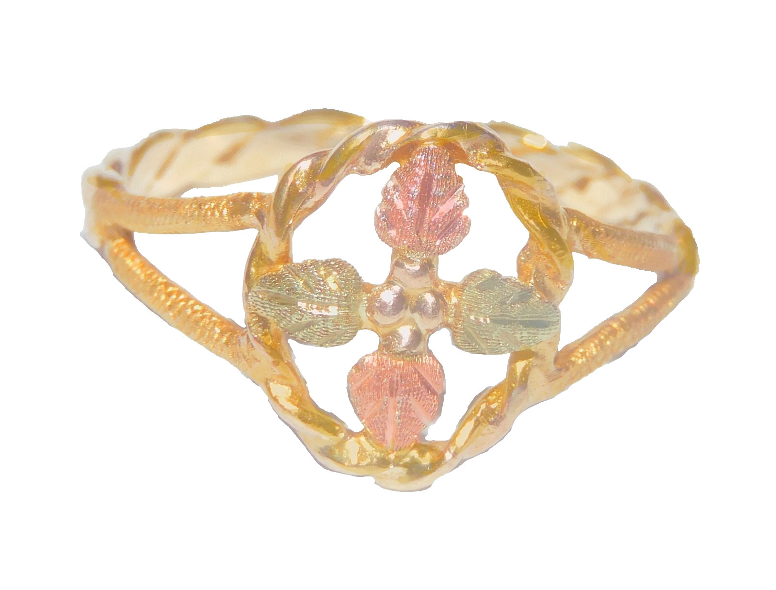 Black Hills Gold 10k Braided Frame Four Leaves Ring Size 9 1/4