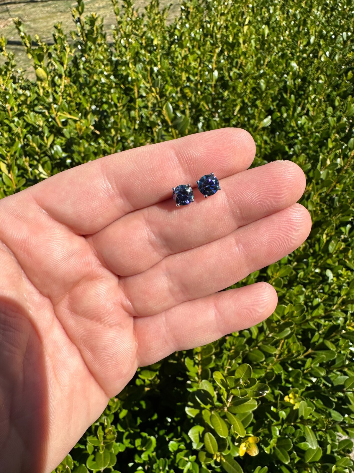 Real Dark Navy Blue Moissanite Screwback Stud Earrings 925 Silver 3-8mm Iced