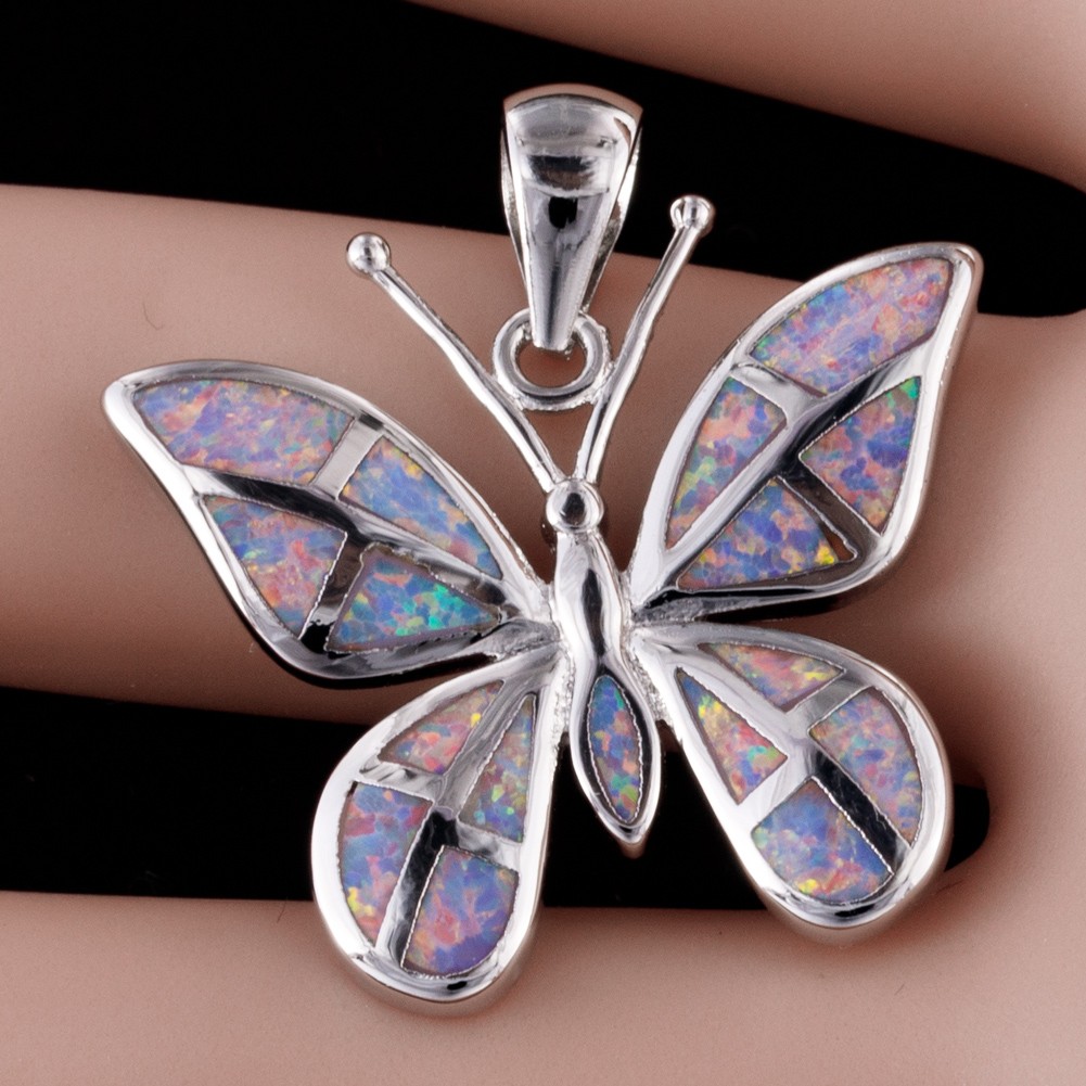 Butterfly Lavender Purple Fire Opal Silver Jewelry Necklace Pendant
