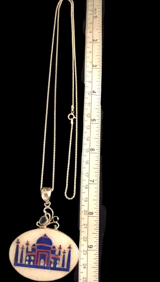 Arya 925 Sterling Silver Taj Mahal Druzy, MOP Multi-Stone Pendant + 30” Chain