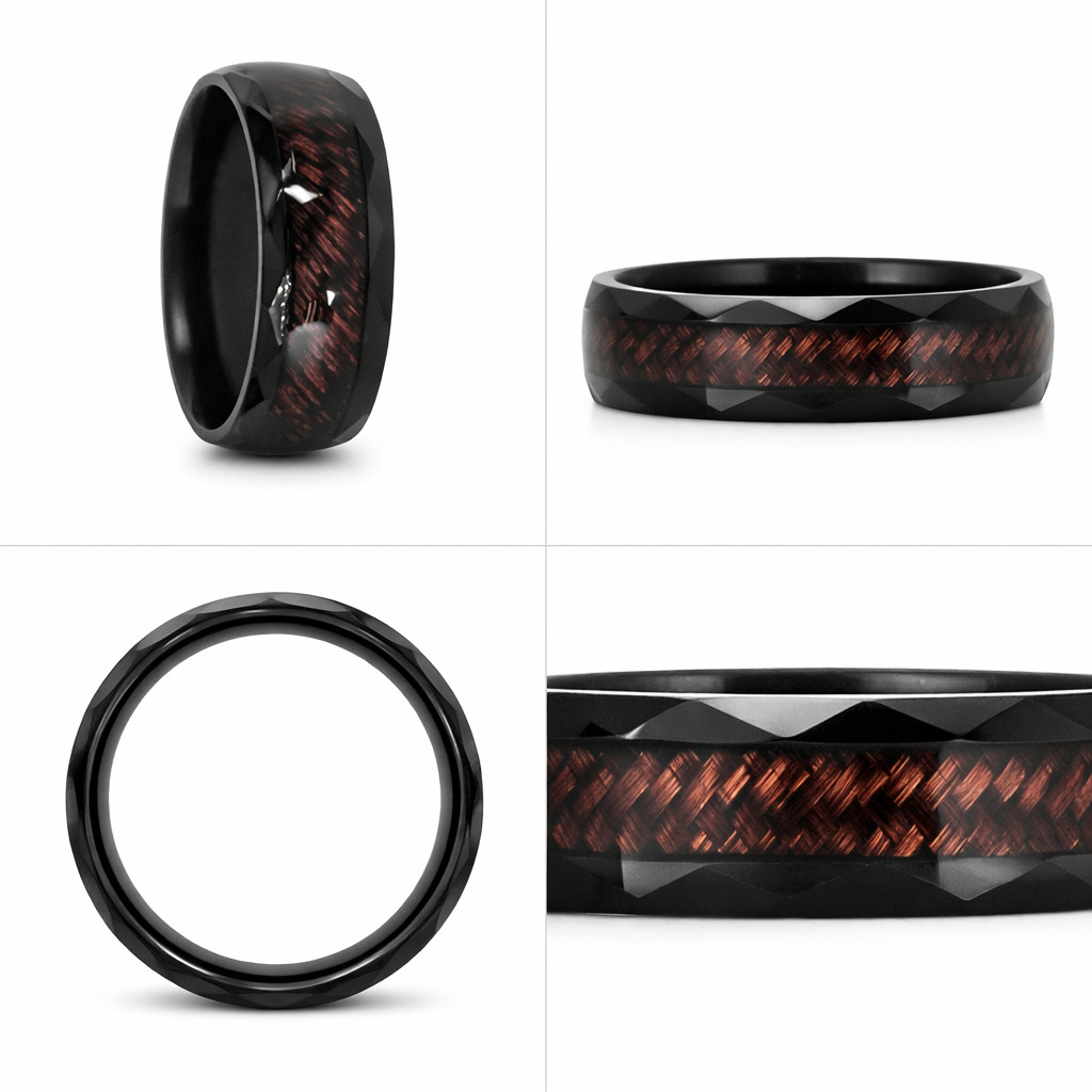 Brown Wood Grain Black 8mm Stainless Steel Wedding Band