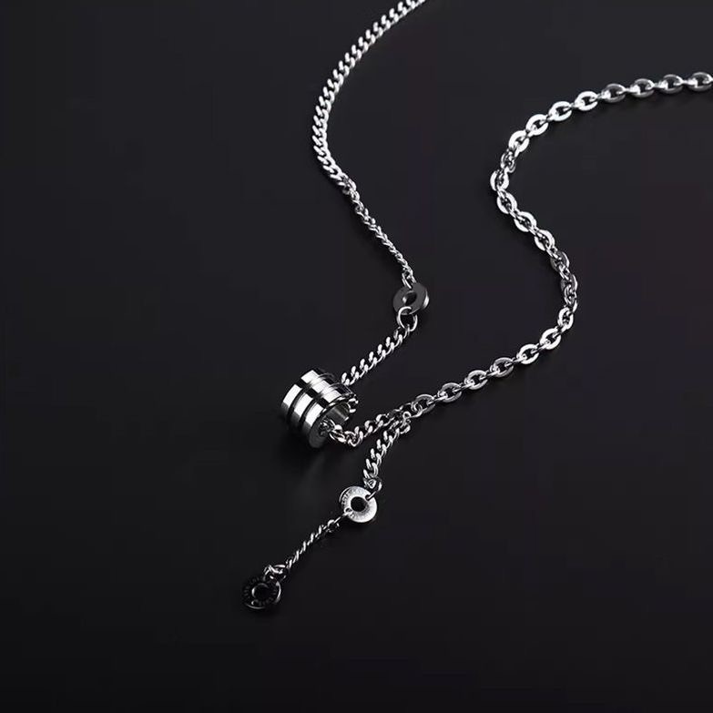 Bead Necklace Stainless Steel Silver Double Mixed Chain Unisex Basic Pendant