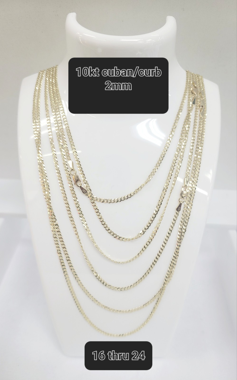 10KT Cuban Necklace 2mm Solid, Lobster Lock, Real Gold High Polished, Brand New