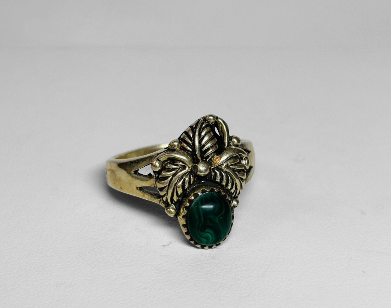 S Sterling 925 Silver Malachite Leaf Accent Ring Sz 8.75 – .19