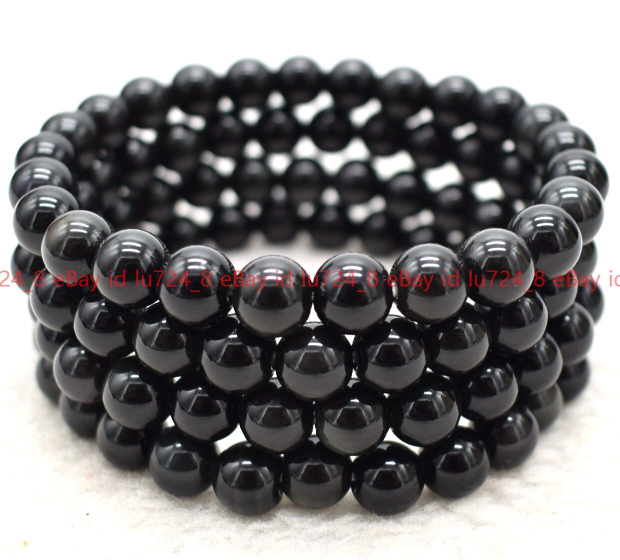 6-20mm Natural Black Obsidian Round Gemstone Beads Elastic Bracelet 7.5”