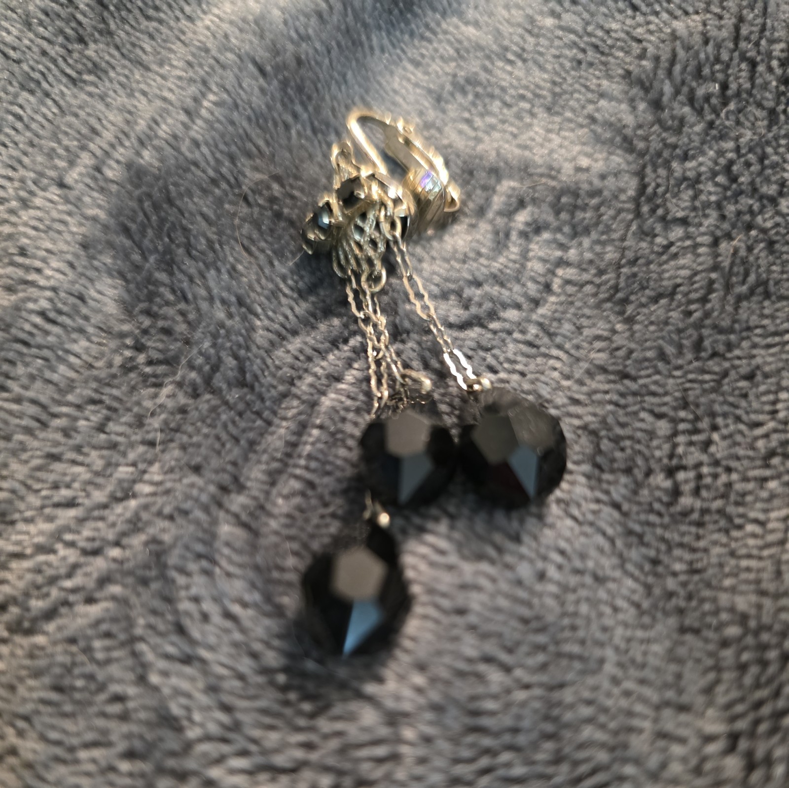 Vtg Jet Black Faceted Glass Bead Set Necklace Earrings Bracelet