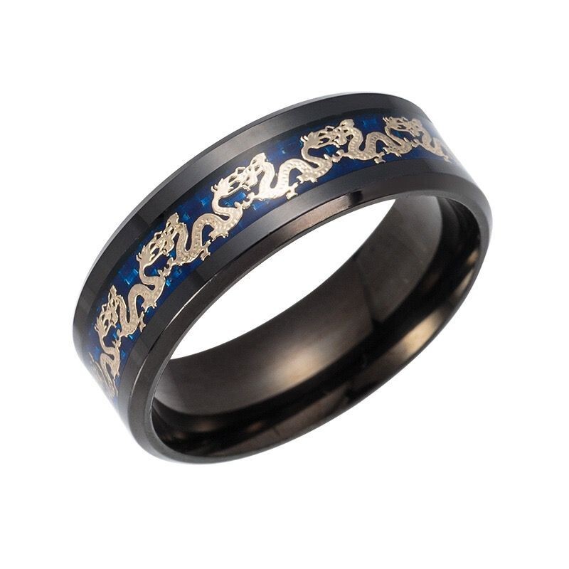 5 Colors 8MM Men Women Black Blue Red Silver Stainless Steel Dragon Band Ring