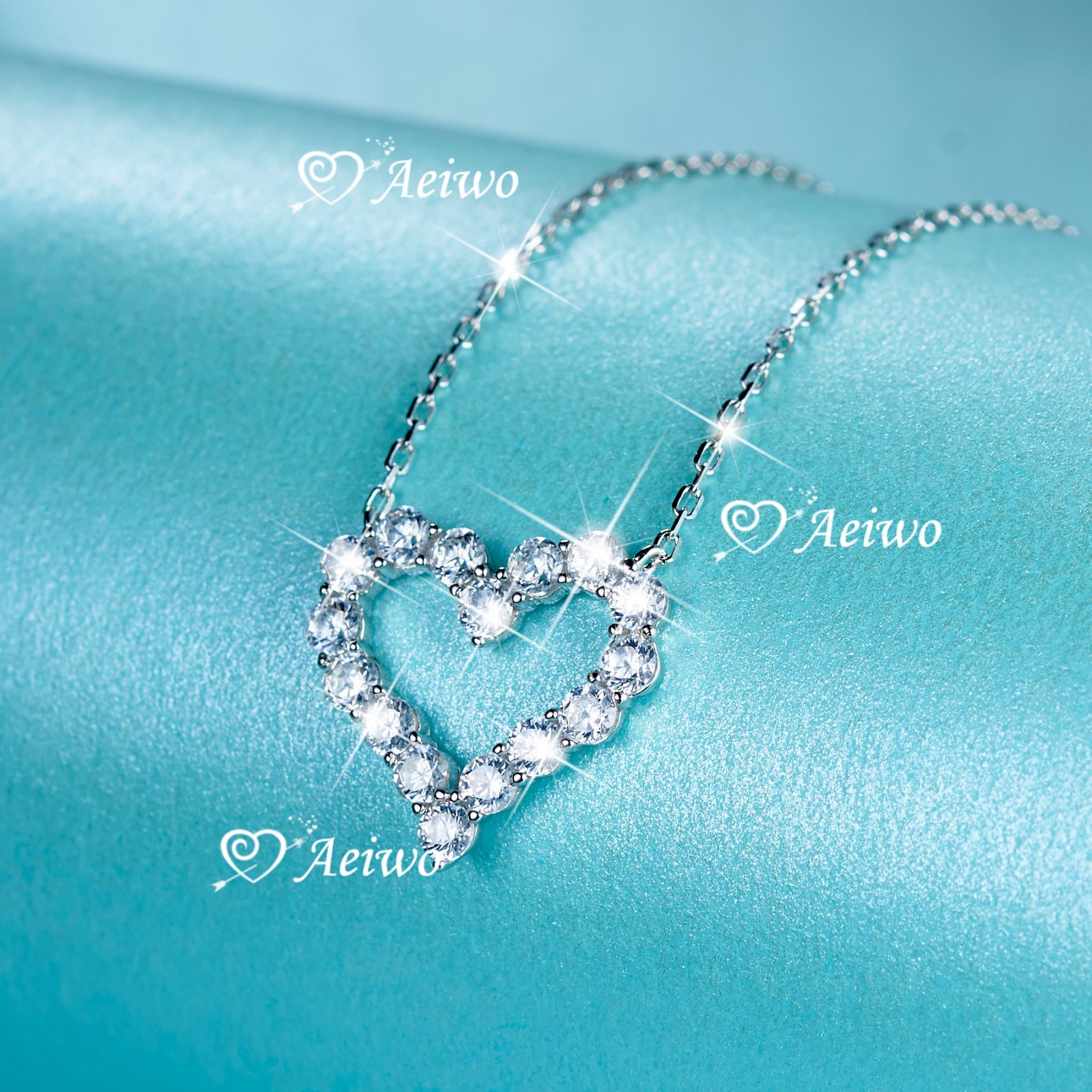925 sterling silver simulated diamond pendant chain necklace Love heart classic