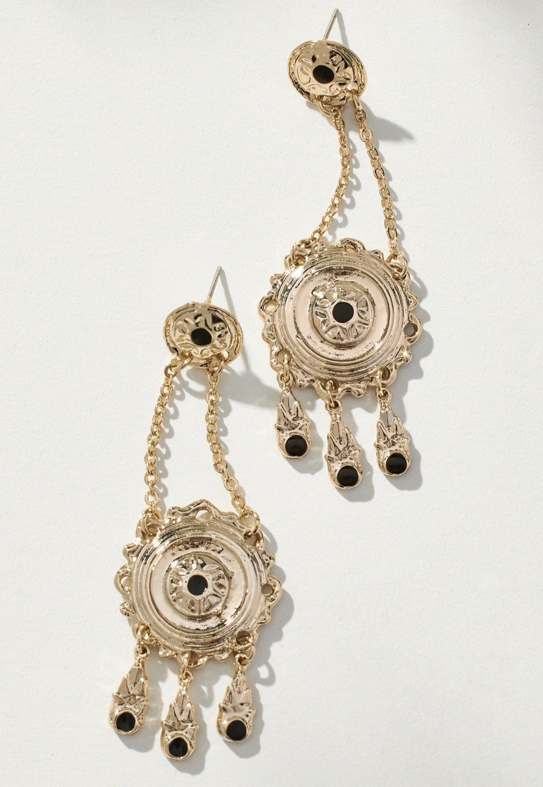 Anthropologie Rhodium Plated Western Pendant Drop Earrings Butterfly Back