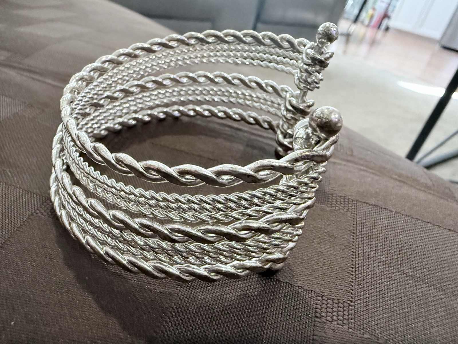Beautiful Vintage Silver Tone Multi-Strand Twisted Rope Open Cuff Bangle 40g