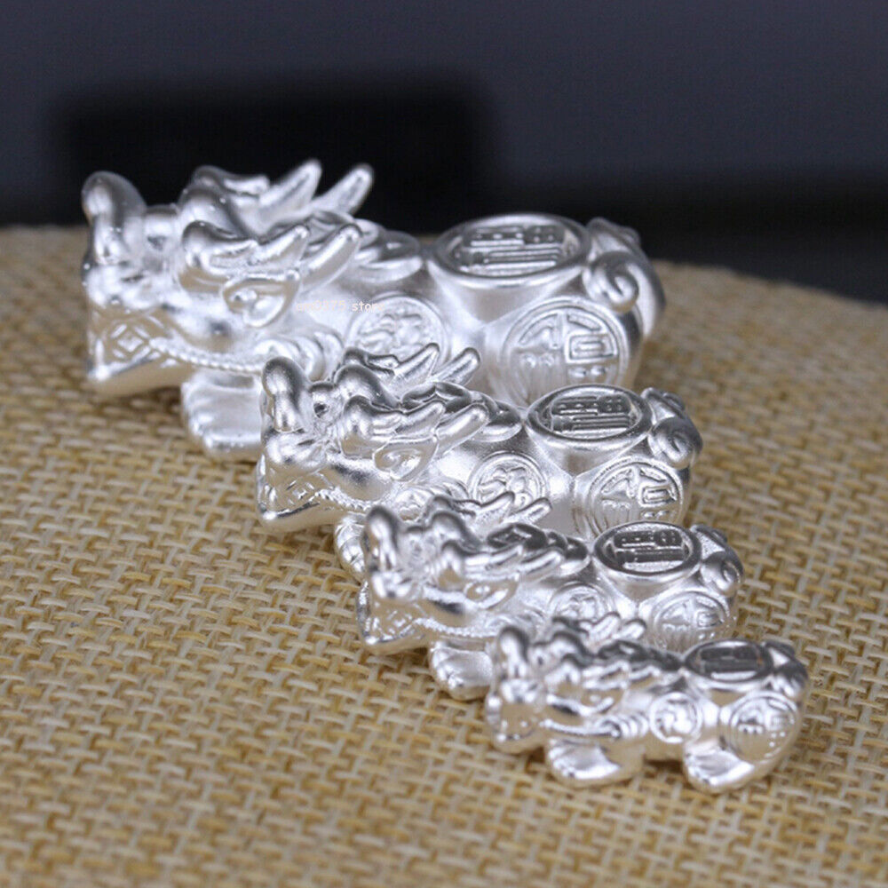 HOLLOW Pure 999 Fine Silver Pendant Coin Fu Blessing Dragon Son Pixiu DIY Bead