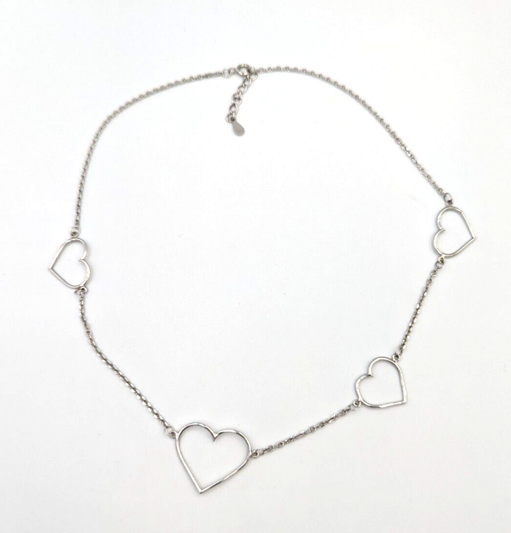 Fuzion Creations Sterling Silver Heart Stations Necklace 925 Marked 16.5″ Long