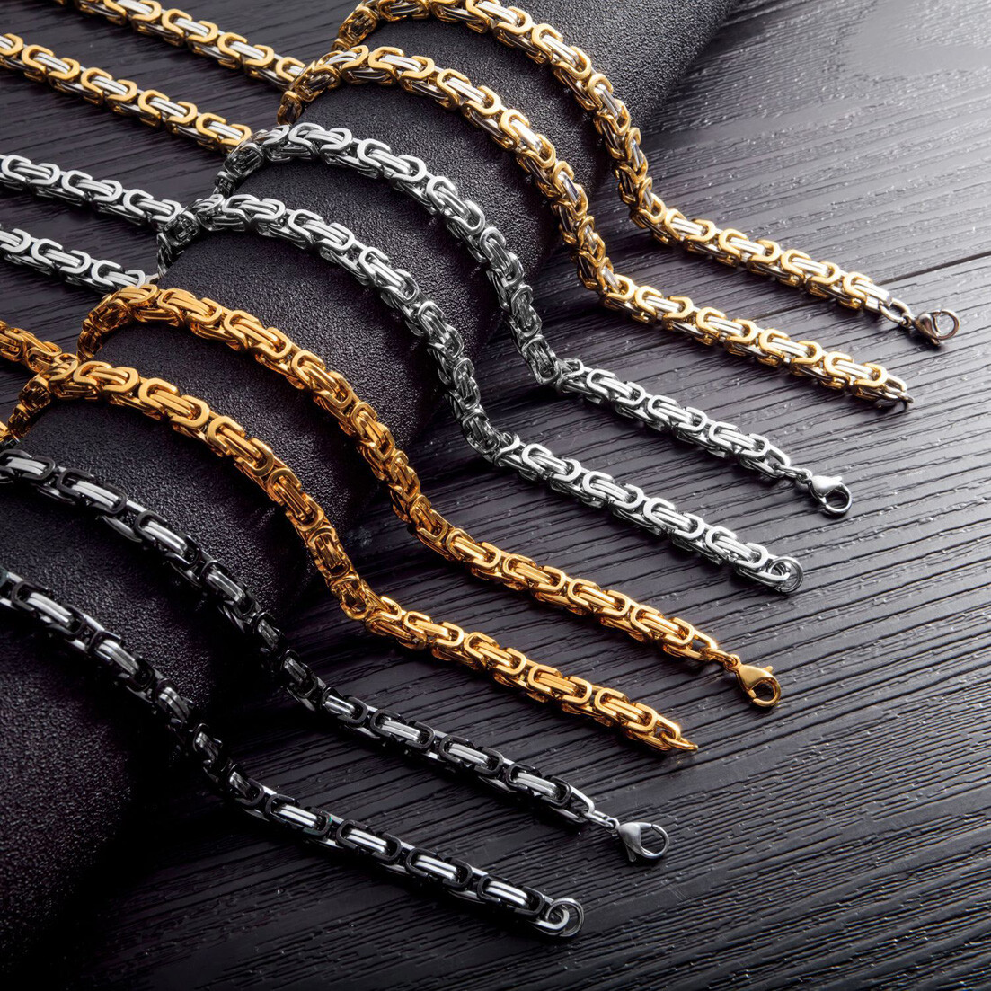 4/5/8mm Stainless Steel Byzantine Link Chain Necklace For Men Gold Silver Black
