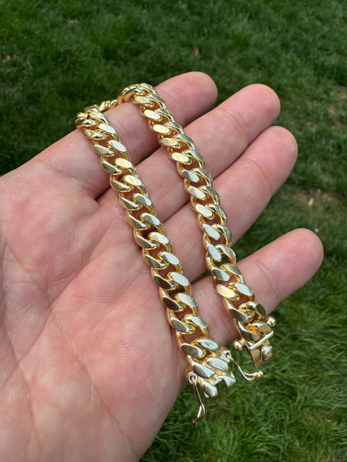 Miami Cuban Link Chain Bracelet 14k Gold Plated Solid 925 Silver Box Lock ITALY