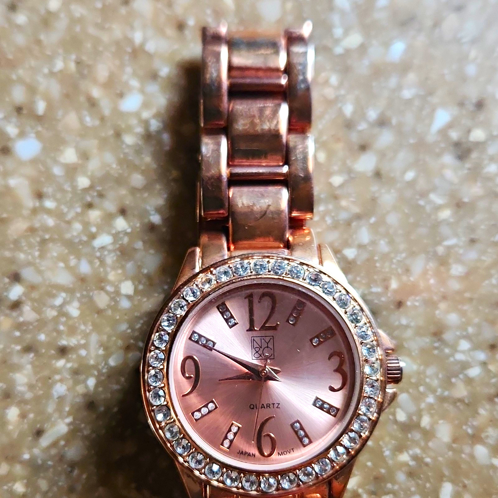 NY&C Women’s Dress Quartz Watch Rose Gold Bracelet Pink Dial Diamond Bezel