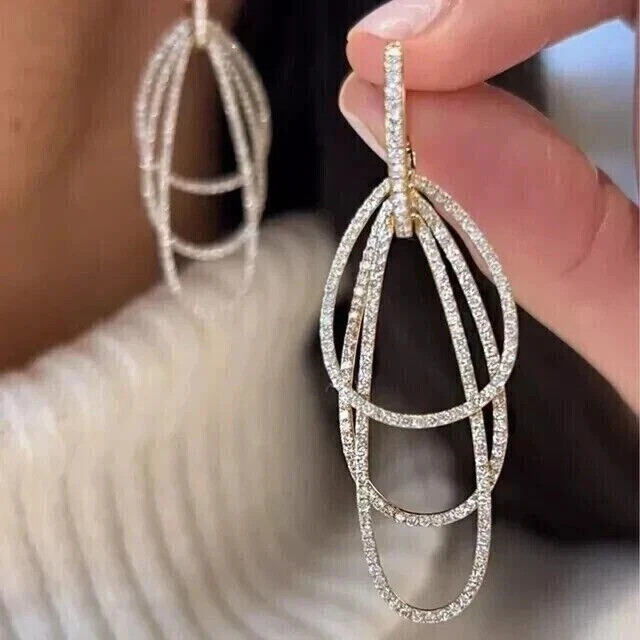 2.50Ct Round Cut Moissanite Drop/Dangle Earrings 14k White Gold Plated