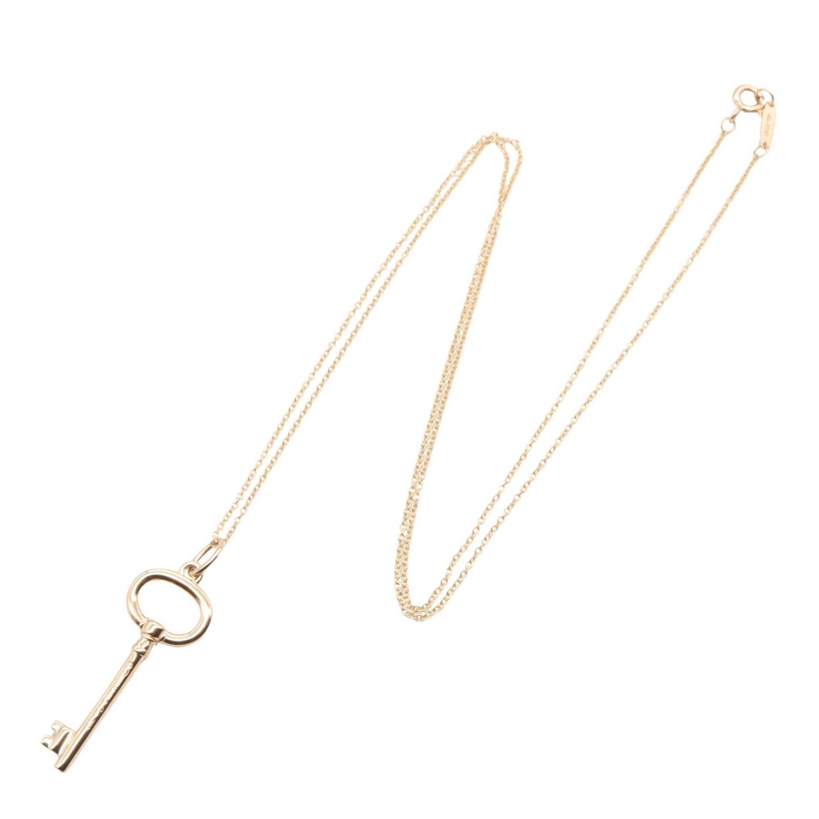 TIFFANY＆CO Oval Key Necklace Pendant 51cm 18KRG Pink Rose Gold Used Women