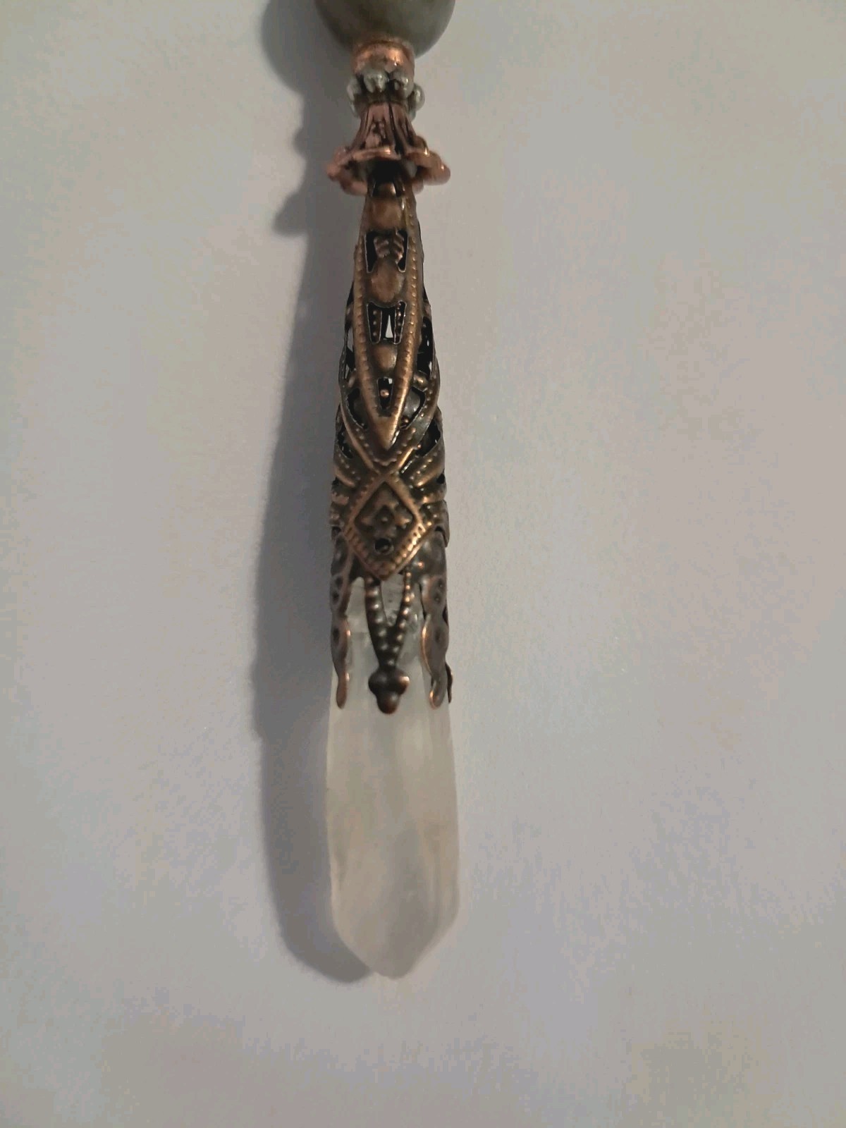 LABRADORITE R MOONSTONE & Glass Purple AB MOON FACE MILKY QUARTZ Crystal PENDANT