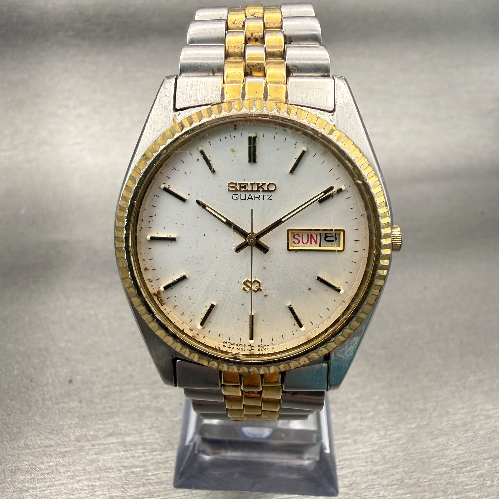 Seiko President Watch Men 36mm Silver Dial Two Tone Daydate 5Y23-8A69 New Batt