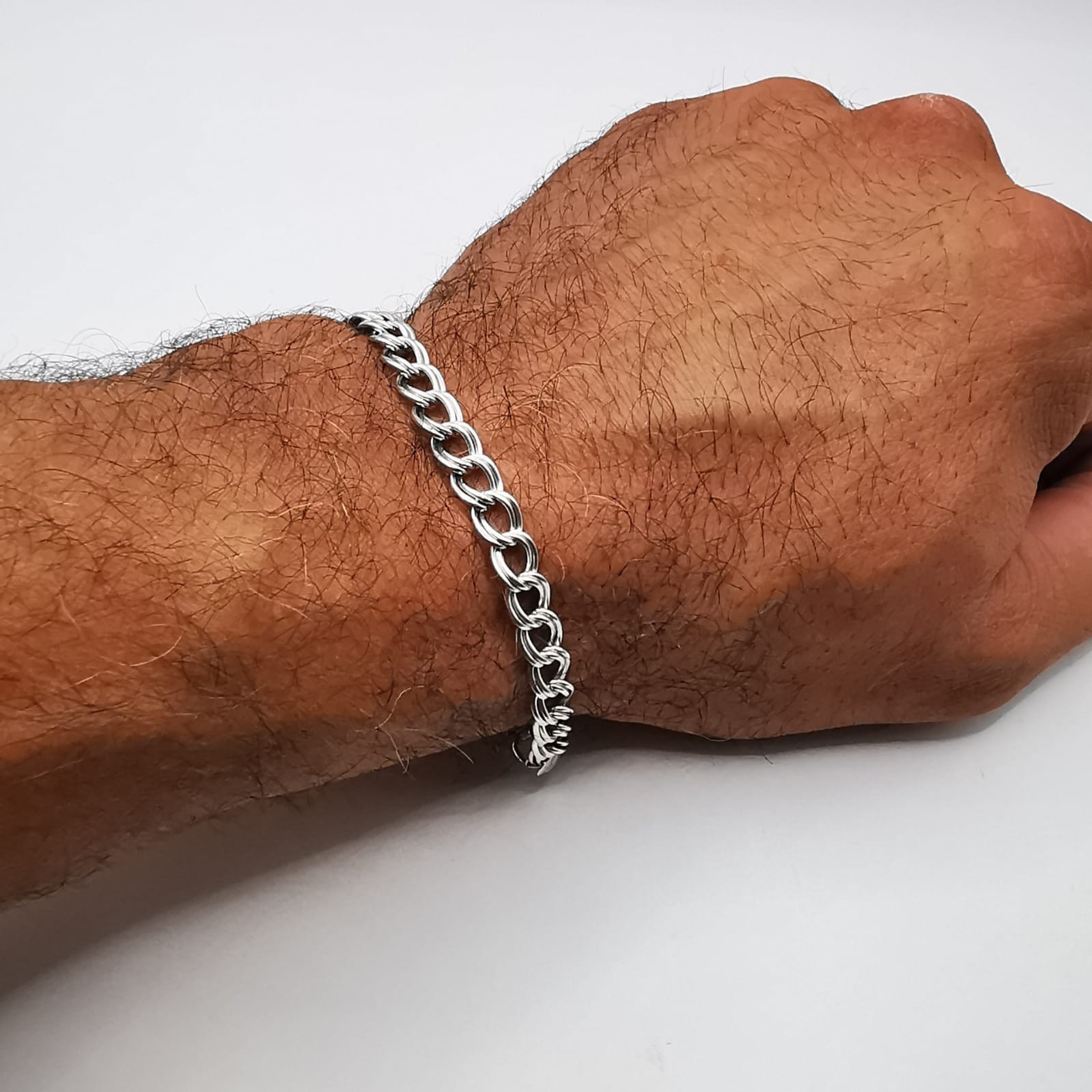 925 Sterling Silver Double Link Curb Charm Chain Bracelet 9.84g Lobster Clasp