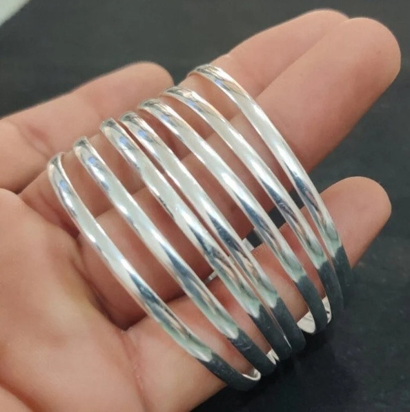 Set Of 7 Silver Bangles Solid 925 Silver Bracelet Handmade Sterling Bangle SR95