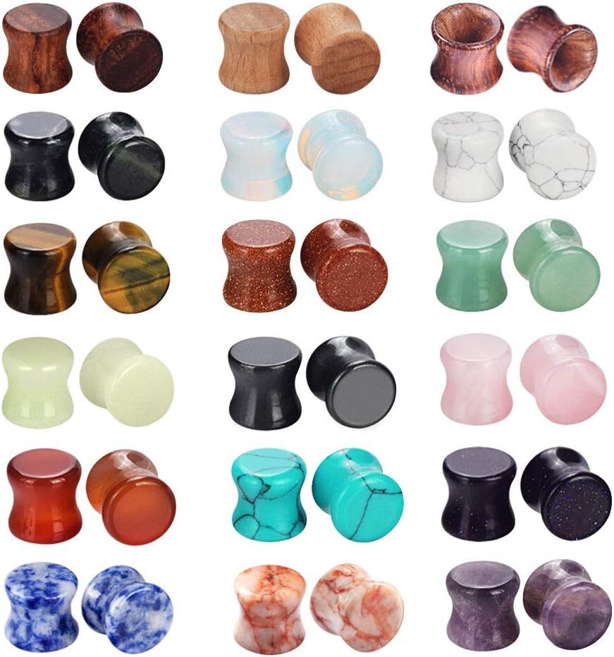 20pcs Random Mixed Stone Ear Plugs Double Flared Saddle Gauges Tunnels Expander