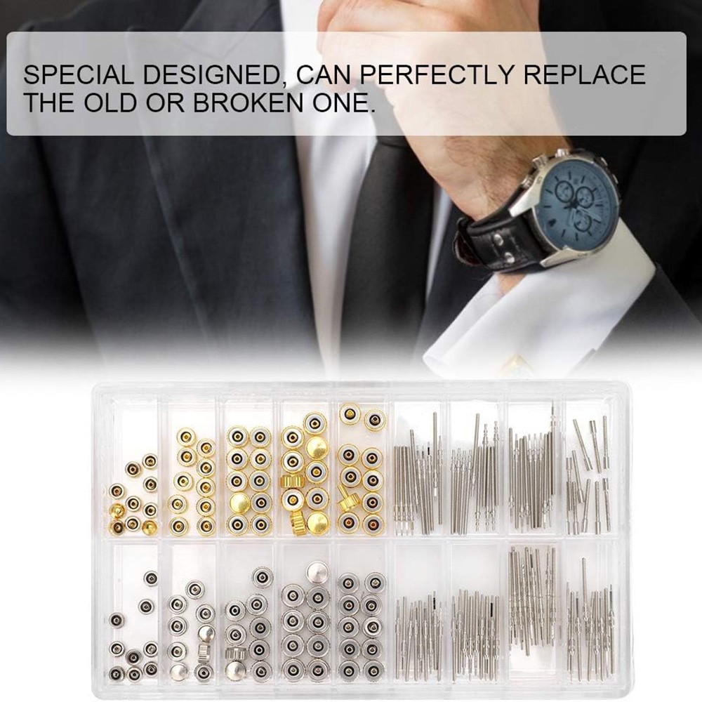 170 PCS Watch Crown Spring Bar Set Watch Stem Extender Crowns Repair Replacement
