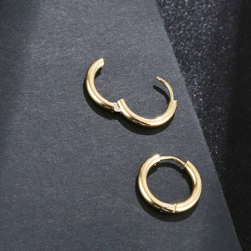 Black Hoop Earrings Stainless Steel Punk Gothic Smooth Circle Unisex Jewelry