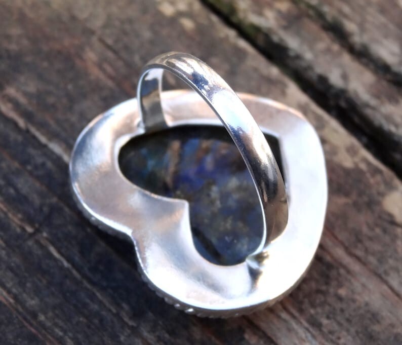 Natural Blue Labradorite Heart Ring 925 Solid Streling Silver Ring For Gift