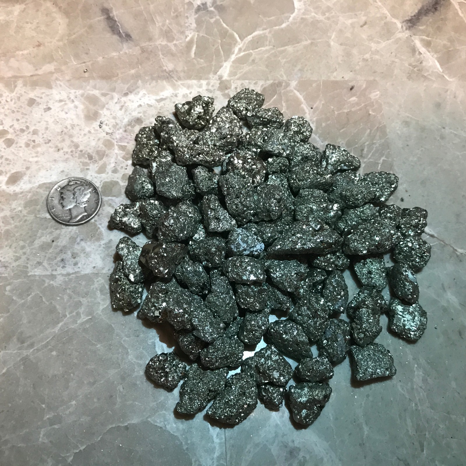 (1/2) POUND NATURAL SMALL PYRITE CRYSTAL CLUSTERS ~ 75 PIECES