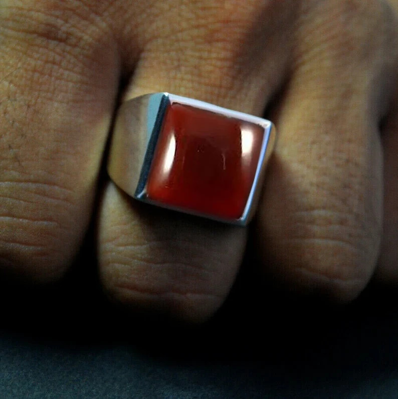 Solid 925 Sterling Silver Natural Red Carnelian Gemstone Gift Men’s Unisex Ring