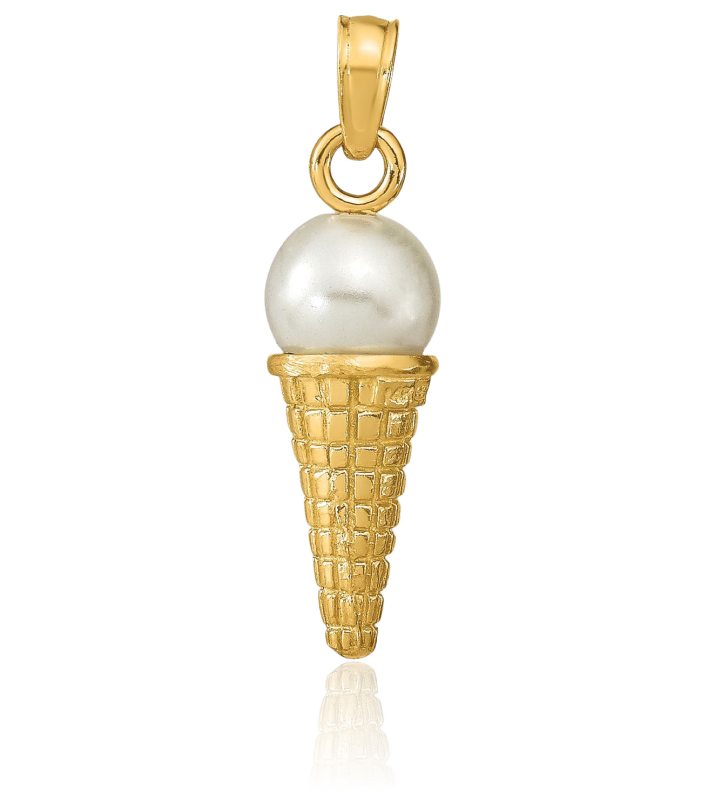 14K Solid Two Tone Gold Small Ice Cream Cone Pendant Necklace 16.15mm 5/8 inch