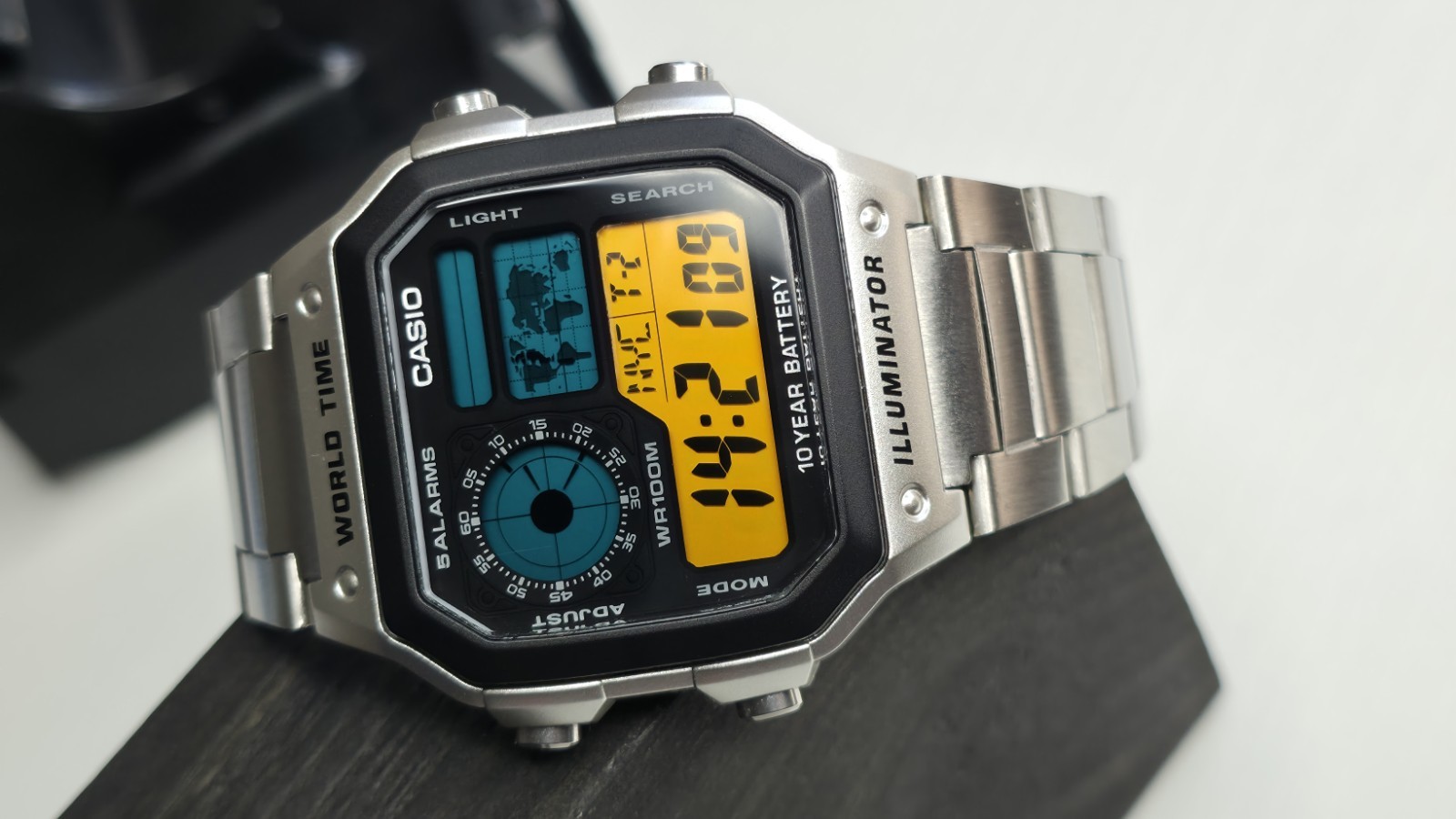 Casio AE-1200 “Latitude Blue” World Time- Stainless Steel – Oil Filled Hydro Mod