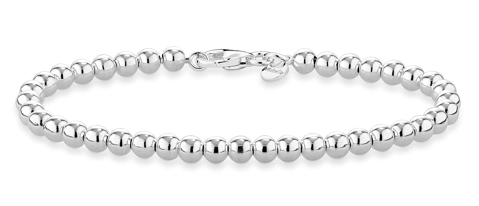 4Mm Polished Sterling Silver Ball Bead Bracelet For Women Length 8.00 Inches