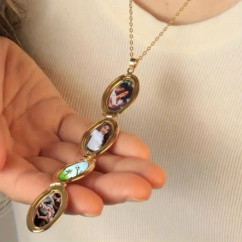 Gold Multi Photo Locket Necklace Expandable Family Memory Keepsake Pendant Gift