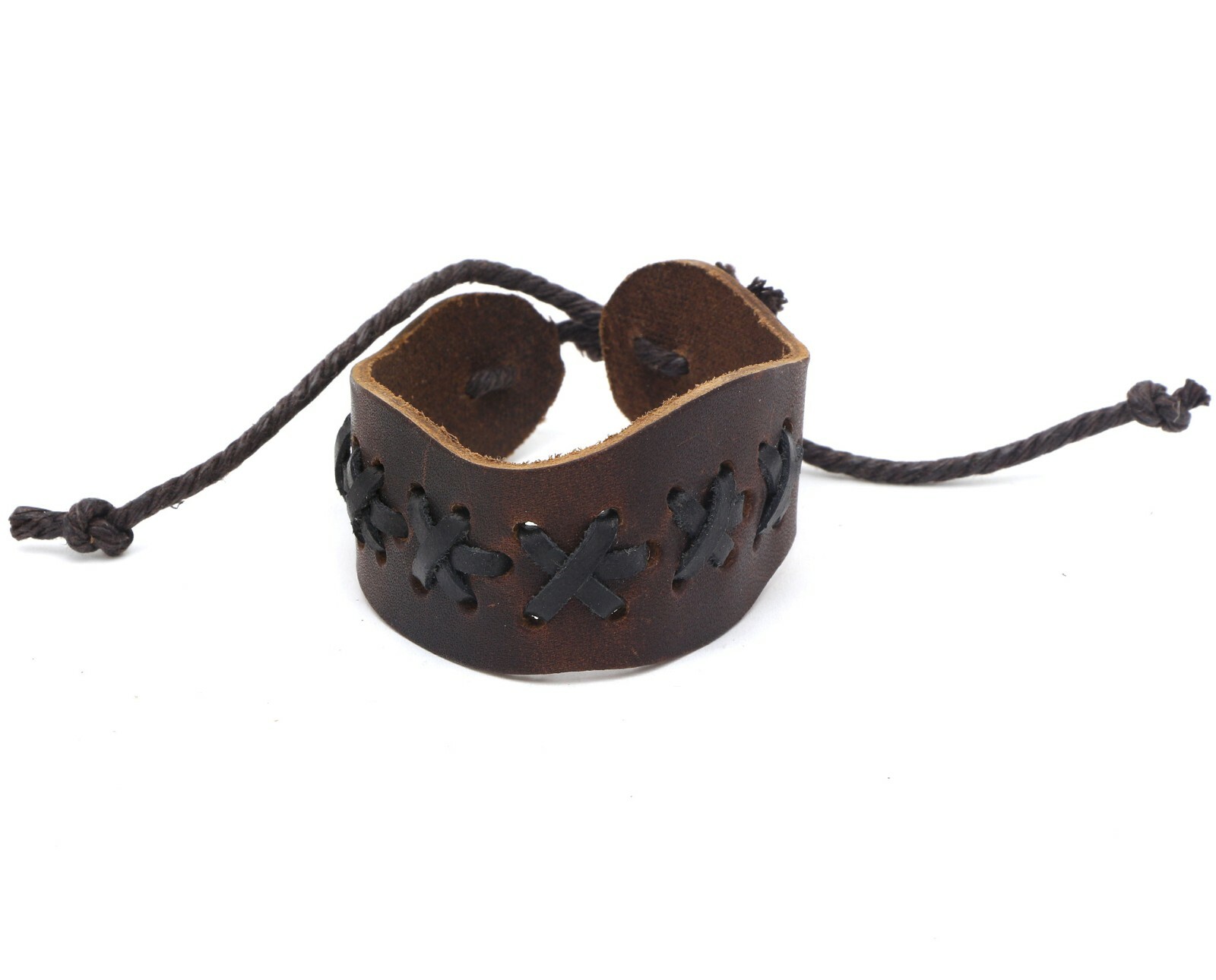 Adjustable Brown Leather Bracelet with With X Shape Pattern