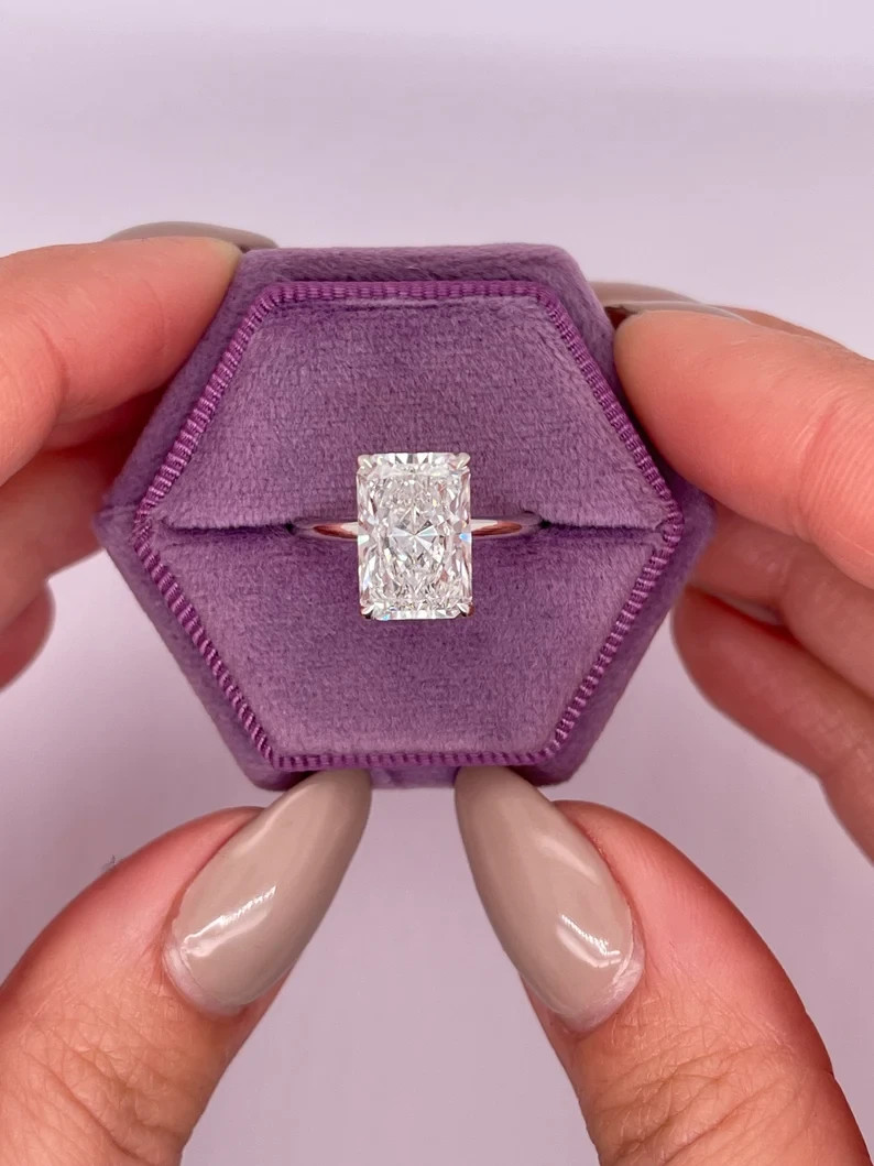 10 Cts Certified Radiant Cut Off White Diamond Ring 925 Shape Cut Treated