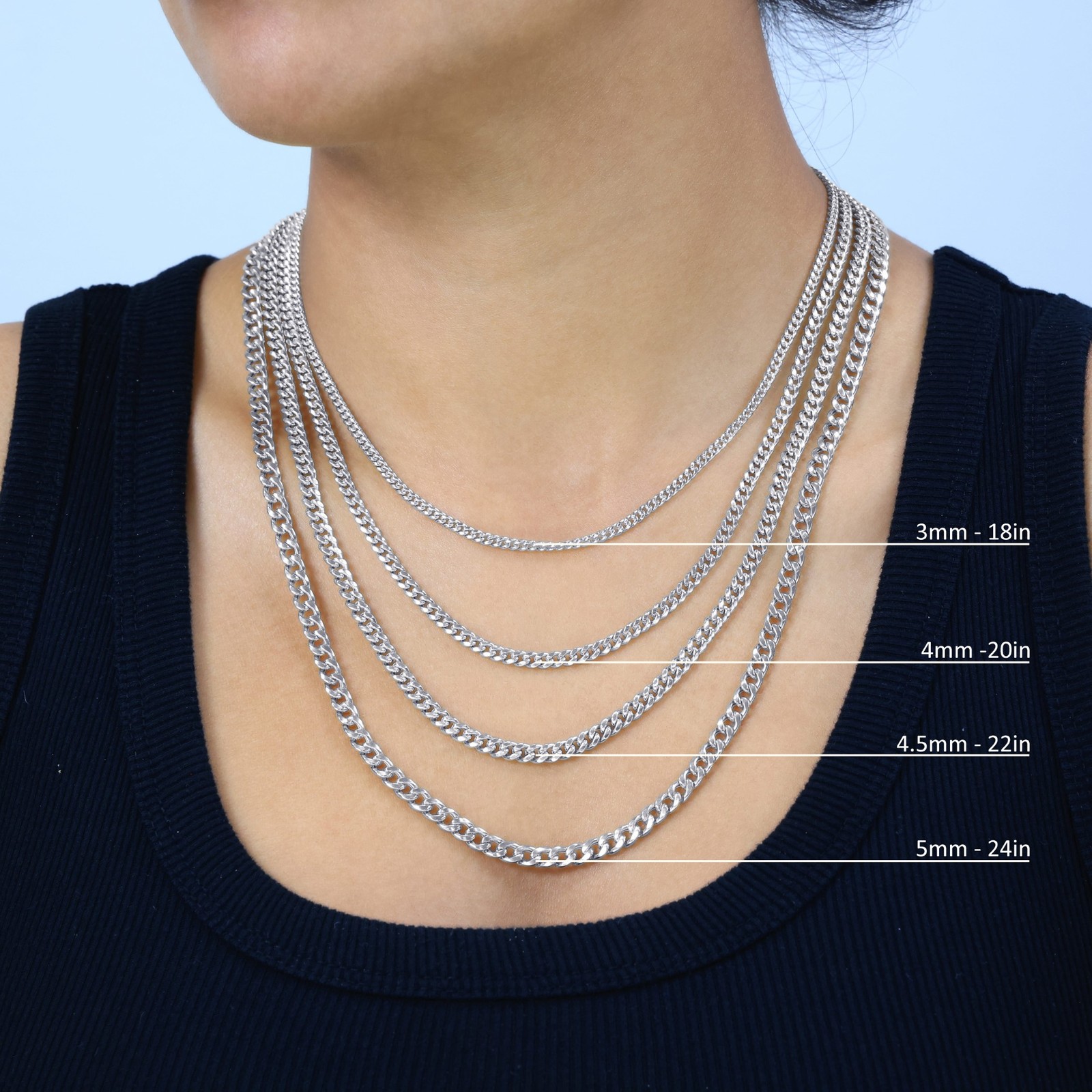 10K White Gold 3mm-9mm Miami Cuban Link Necklace Chain or Bracelet, 7″-30″