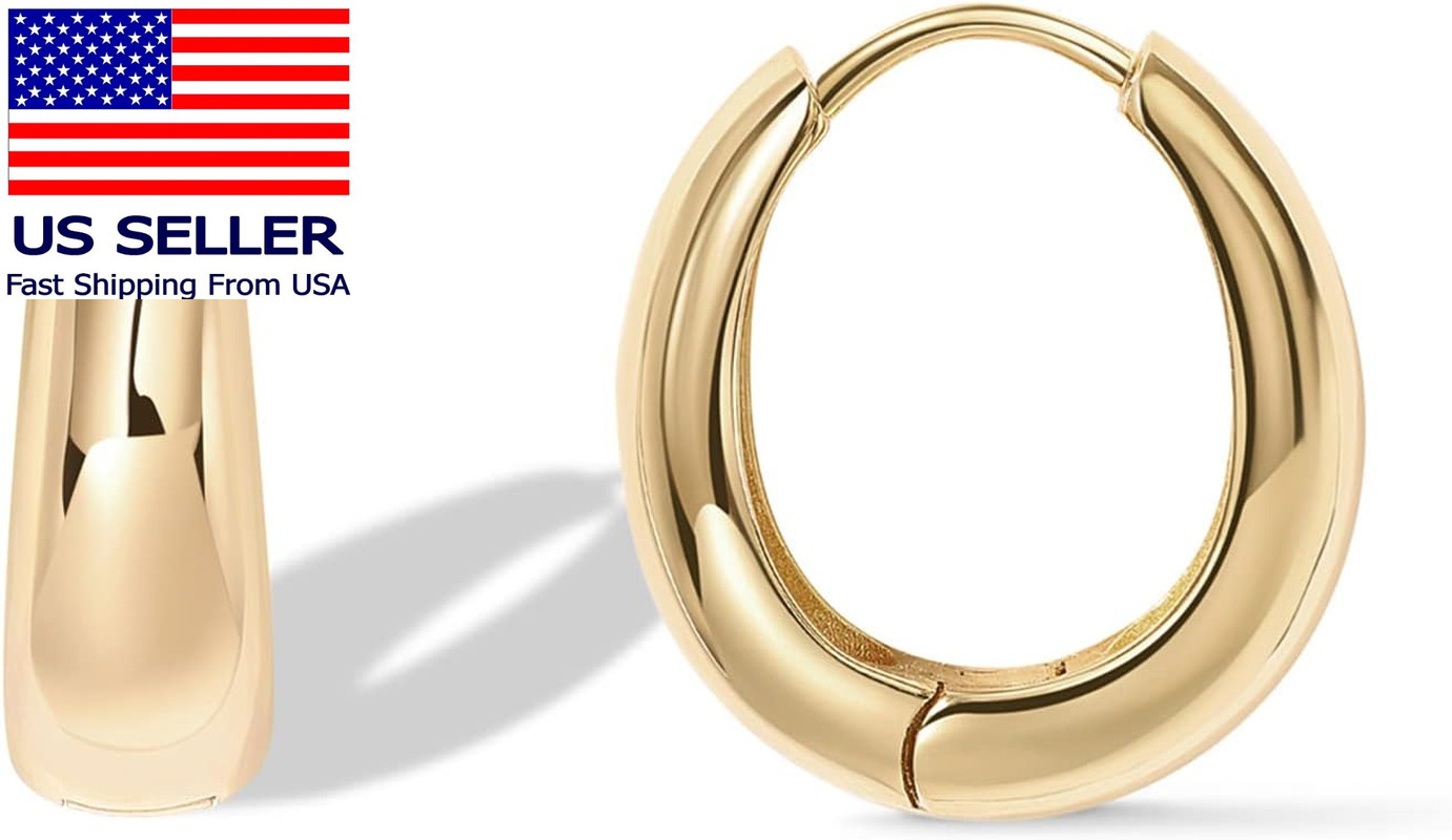 14K Gold Plated 925 Sterling Silver Post Small Chunky Hoops Earrings | Thick Lig