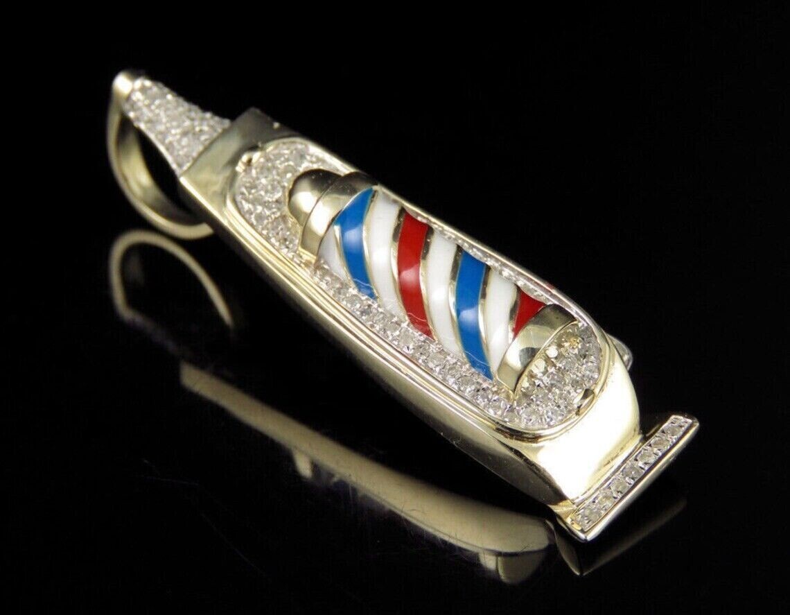 1Ct Round Cut Diamond Barber Pole Clipper Pendant 14K Yellow Gold Plated 18″
