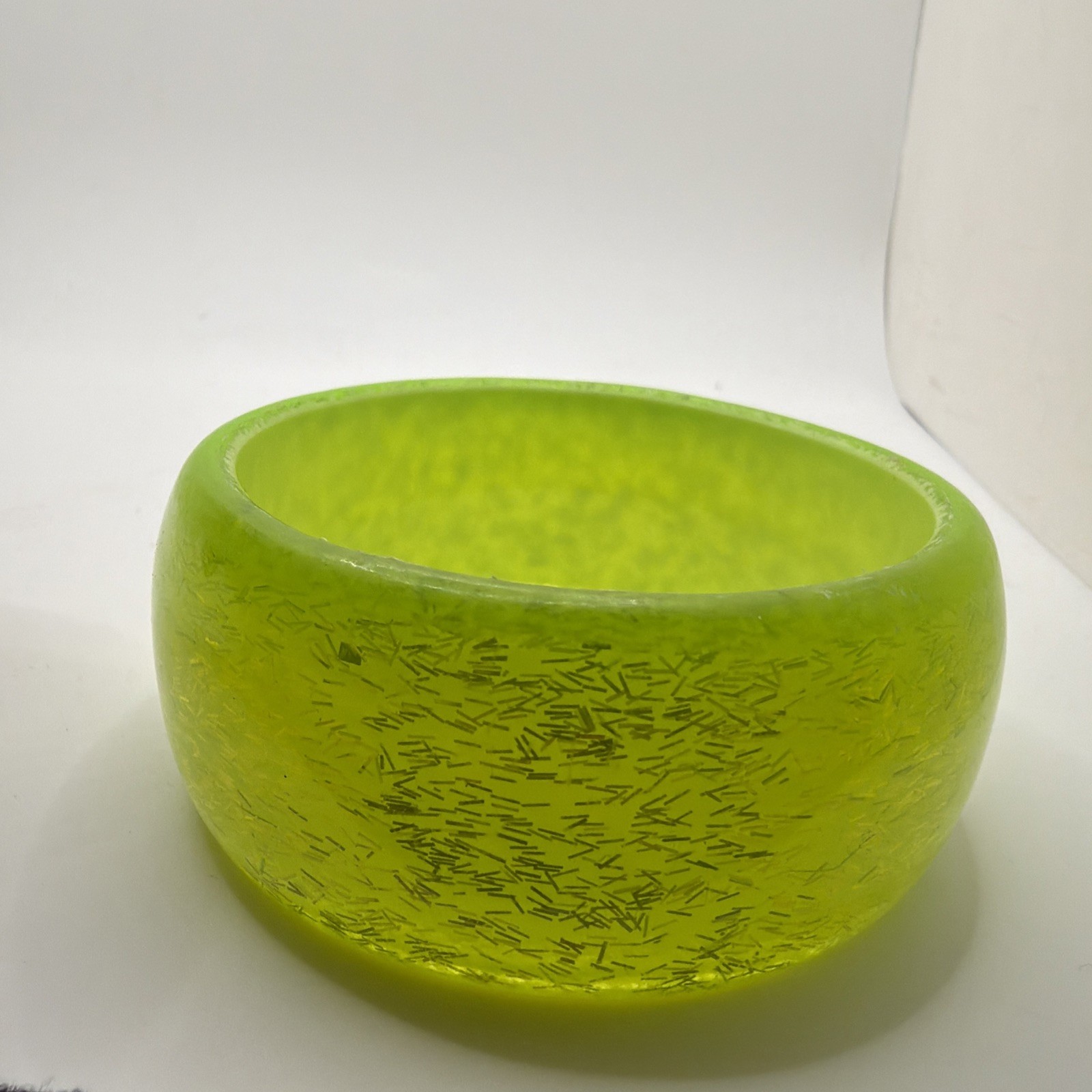 Chunky Neon Lime Green Plastic Bangle Bracelet Wide Domed Confetti Glitter MCM