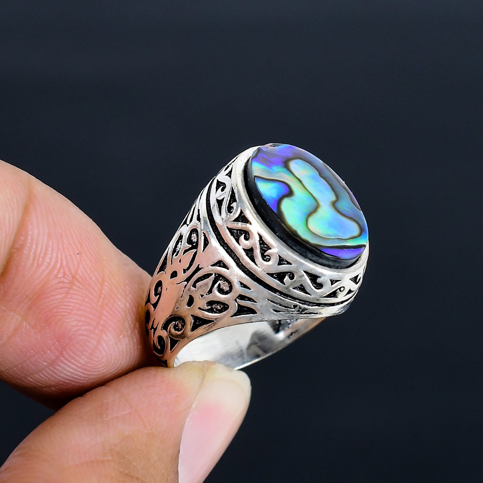 Abalone Shell Gemstone Ottoman Arabic Style Ring All Size Available LG-1120
