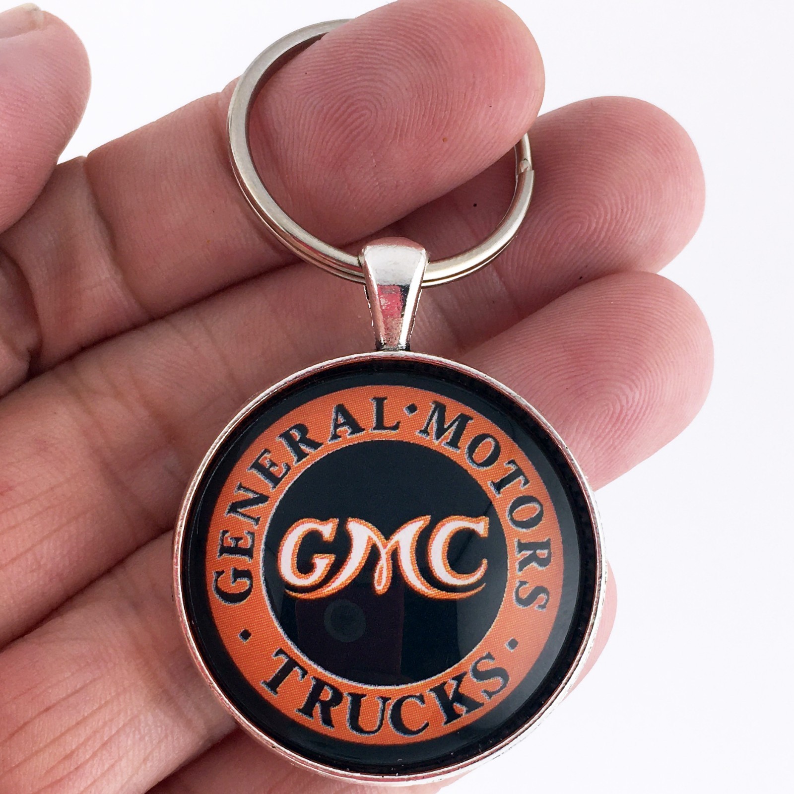 Vintage GMC Trucks General Motors Sign Logo Emblem Orange 1.2″ Diameter Keychain