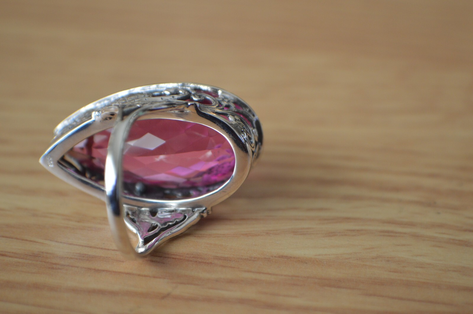 26.00ct Orchid Quartz Triplet Peacock Ring Fine Sterling Silver Size 7 ~ 30x15mm