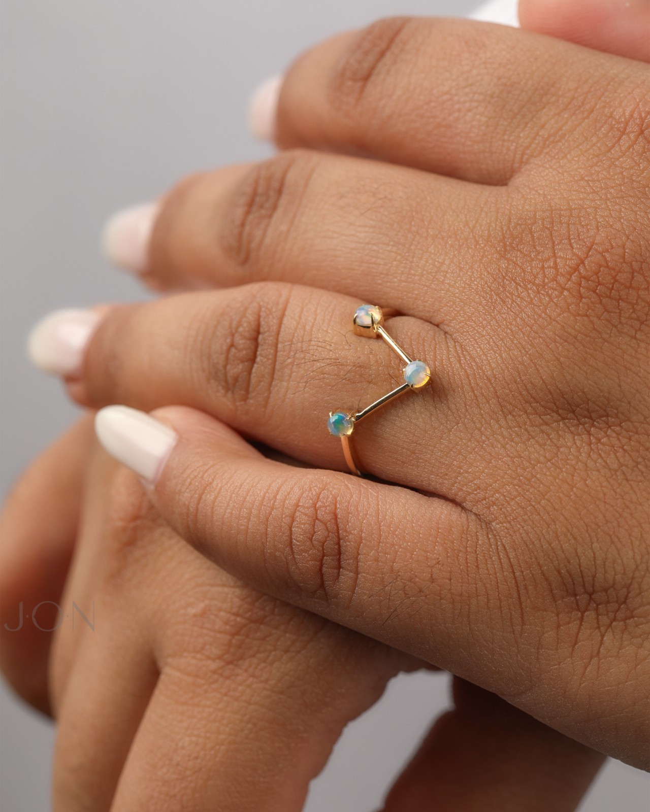 14K Yellow Gold Multi-Stone Engagement Ring-Opal/moonstone/pearl/turquoise