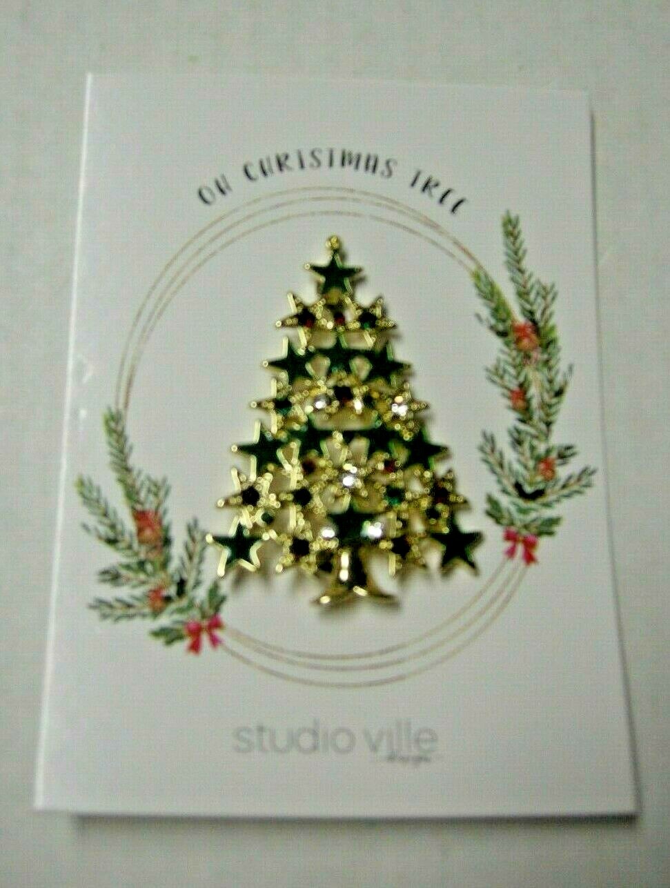 Christmas Tree Brooch/Pin By Transpac, Green Star Design, 2.25″ x 2″, Brand New