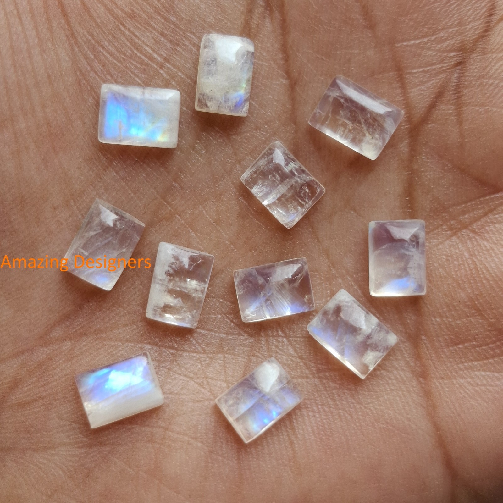 Natural Rainbow Moonstone Rectangle Cabochon 6x8mm to 12x16mm Loose Gemstone