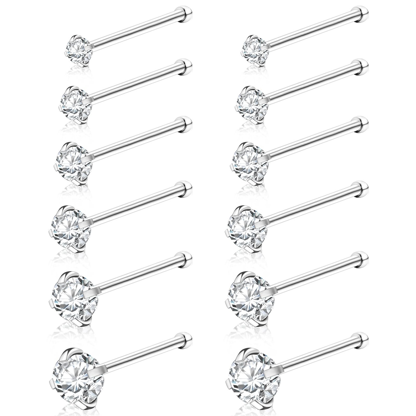 12Pcs Nose Rings Studs 20G Nose Studs Stianless Steel Nose Rings for Hypoalle…