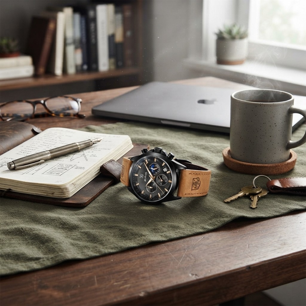 Stylish Men’s Black Dial Chronograph Watch – Bracelet for Casual & Business Wear